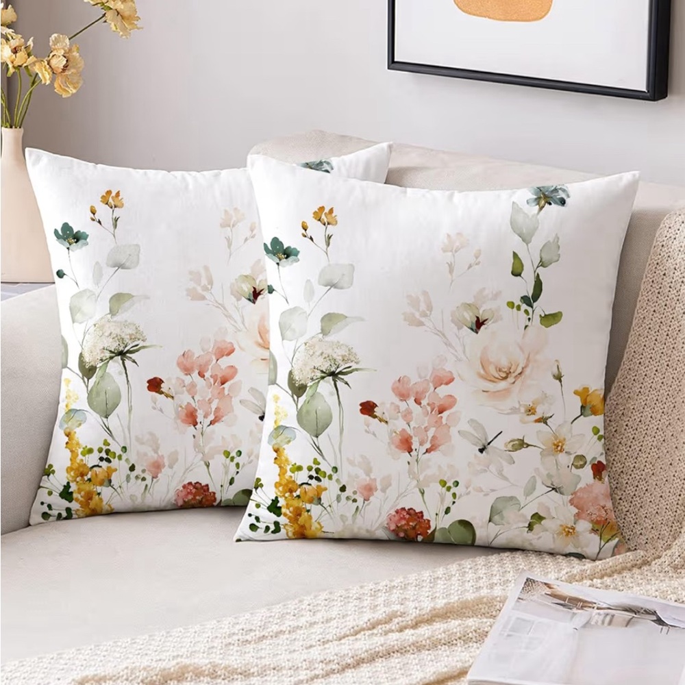 Floral Print Throw Pillow Covers- 18” x 18”